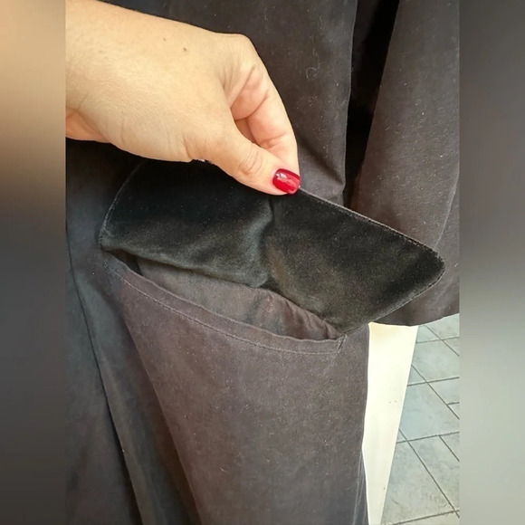 Vintage Anne Klein Black Wool Whimsigoth Velvet Trim Heavy Trench Coat Size 18W - Picture 6 of 9